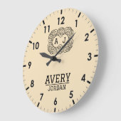 Ivory Cream Personalized Custom Monogram Classic  ラージ壁時計 (傾斜)