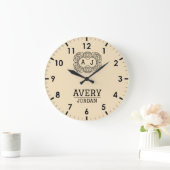 Ivory Cream Personalized Custom Monogram Classic  ラージ壁時計 (ホーム)