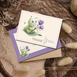 Ivory Cute Caterpillar Custom Baby Shower サンキューカード