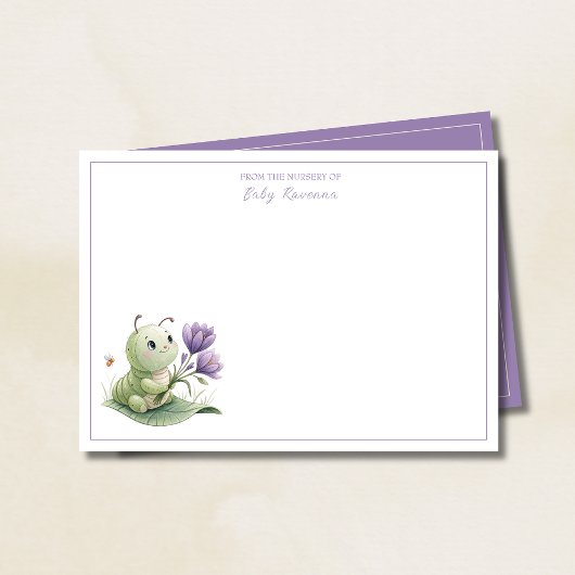 Ivory Cute Caterpillar Custom Name Nursery  ノートカード