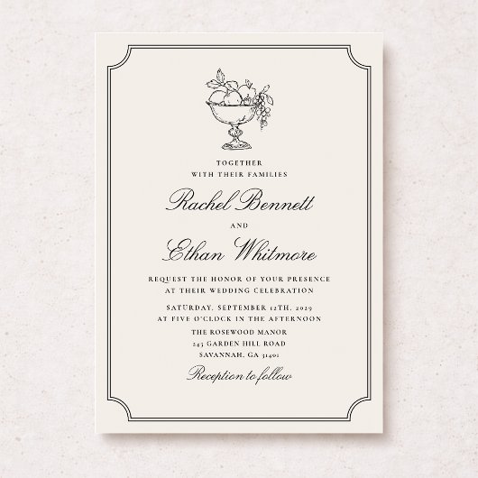 Ivory Double Frame Fruit Bowl Wedding Invitation 案内状