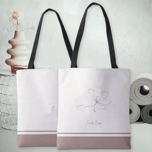 Ivory Dusty Rose Floral Line Art Minimalist Zen トートバッグ