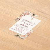 Ivory dusty rose florals luxury Confirmation アクリル招待状 (レイダウン)