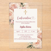 Ivory dusty rose florals luxury Confirmation アクリル招待状 (正面)