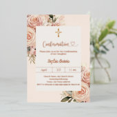 Ivory dusty rose florals luxury Confirmation 箔招待状 (立ち正面)