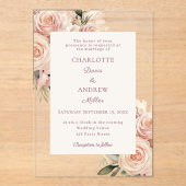 Ivory dusty rose florals luxury wedding アクリル招待状 (正面)