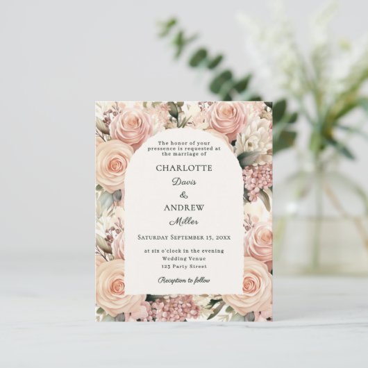 Ivory dusty rose mauve florals wedding invitation (スタンド正面)