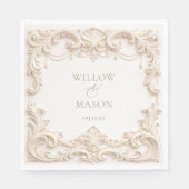 Ivory Elegant Baroque Square Wedding Napkins スタンダードランチョンナプキン (正面)
