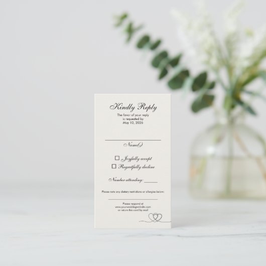 Ivory Elegant Chic Calligraphy Wedding RSVP Card 名刺 (スタンド正面)