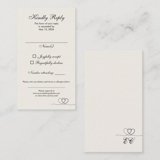 Ivory Elegant Chic Calligraphy Wedding RSVP Card 名刺 (正面/裏面)