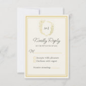 Ivory Elegant Floral Crest Monogram Formal Wedding 出欠カード (正面)