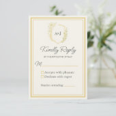 Ivory Elegant Floral Crest Monogram Formal Wedding 出欠カード (スタンド正面)