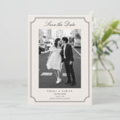 Ivory Elegant Frame Photo Save the Date サンキューカード (スタンド正面)