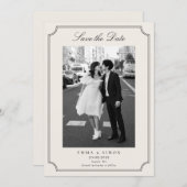 Ivory Elegant Frame Photo Save the Date サンキューカード (正面/裏面)