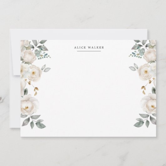 Ivory Elegant Garden Floral Stationery Note Card ノートカード (正面)