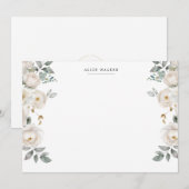 Ivory Elegant Garden Floral Stationery Note Card ノートカード (正面/裏面)
