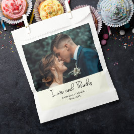 Ivory Elegant Wedding Love and Thanks Photo フェイバーバッグ