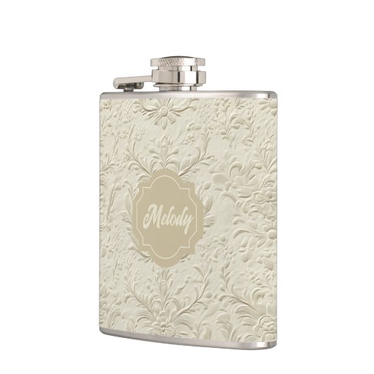 Ivory Embossed Floral Vinyl Wrapped Flask フラスク (左)