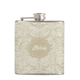 Ivory Embossed Floral Vinyl Wrapped Flask フラスク