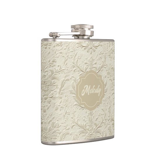 Ivory Embossed Floral Vinyl Wrapped Flask フラスク (右)