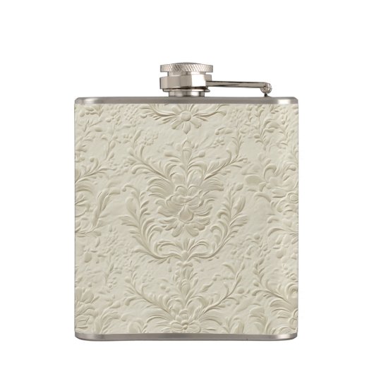 Ivory Embossed Floral Vinyl Wrapped Flask フラスク (裏面)