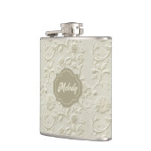 Ivory Embossed Floral Vinyl Wrapped Flask フラスク (左)