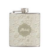 Ivory Embossed Floral Vinyl Wrapped Flask フラスク (正面)