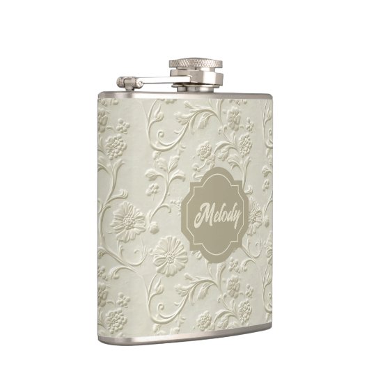 Ivory Embossed Floral Vinyl Wrapped Flask フラスク (右)