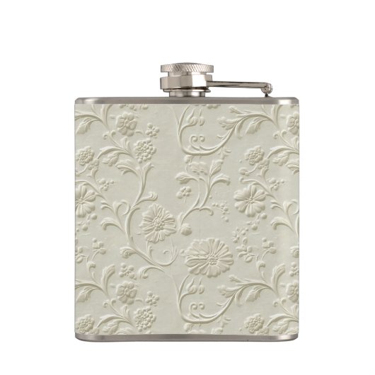 Ivory Embossed Floral Vinyl Wrapped Flask フラスク (裏面)