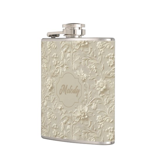 Ivory Embossed Floral Vinyl Wrapped Flask フラスク (左)