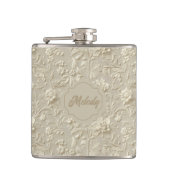 Ivory Embossed Floral Vinyl Wrapped Flask フラスク (正面)
