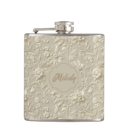Ivory Embossed Floral Vinyl Wrapped Flask フラスク