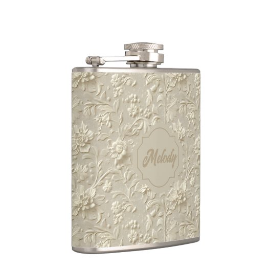 Ivory Embossed Floral Vinyl Wrapped Flask フラスク (右)