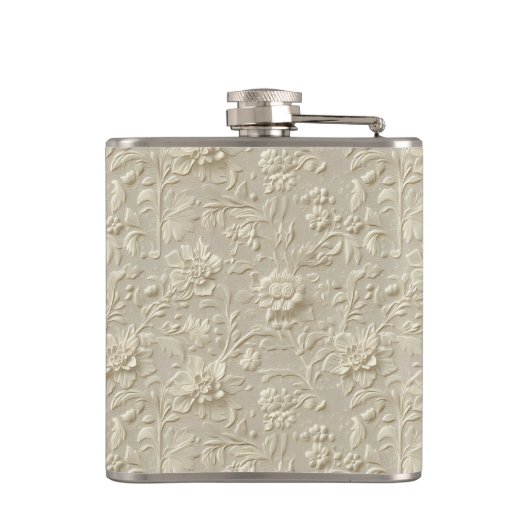 Ivory Embossed Floral Vinyl Wrapped Flask フラスク (裏面)