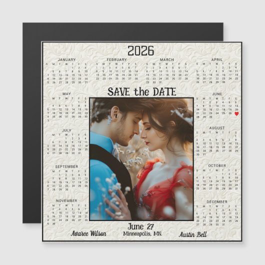 Ivory Embossed Save the Date Engaged Couple  (正面/裏面)