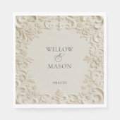 Ivory Embossed Scroll Floral Wedding Napkins スタンダードランチョンナプキン (正面)