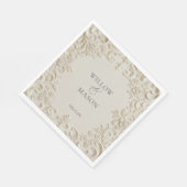 Ivory Embossed Scroll Floral Wedding Napkins スタンダードランチョンナプキン (角)