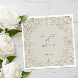 Ivory Embossed Scroll Floral Wedding Napkins スタンダードランチョンナプキン