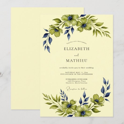 Ivory Enchanting Botanical Wedding 招待状 (正面/裏面)