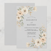 Ivory Ethereal Blossom Wedding 招待状 (正面/裏面)