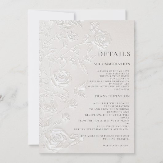 Ivory Faux Blind Embossed Arch Wedding Details 招待状 (正面)