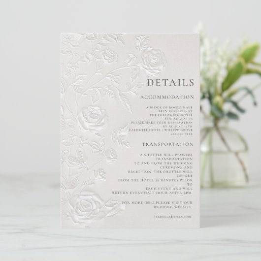 Ivory Faux Blind Embossed Arch Wedding Details 招待状 (スタンド正面)