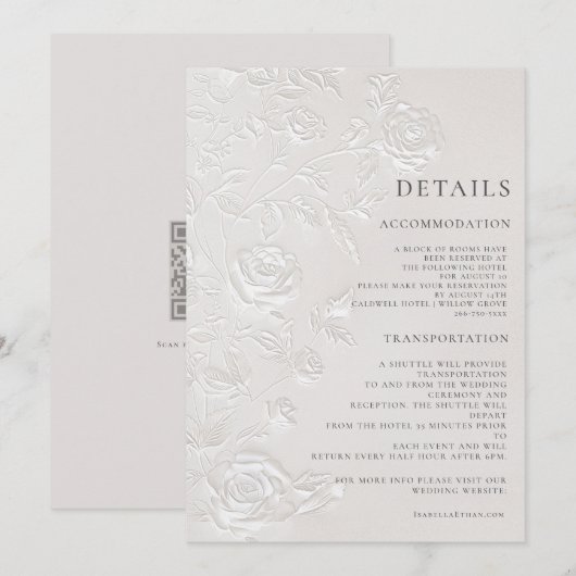 Ivory Faux Blind Embossed Arch Wedding Details 招待状 (正面/裏面)