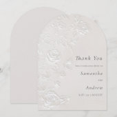 Ivory Faux Blind Embossed Arch Wedding Thank You 招待状 (正面/裏面)