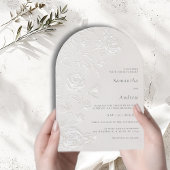 Ivory Faux Blind Embossed Rose Floral Arch Wedding 招待状