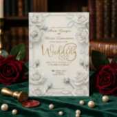 Ivory Faux Embossed 3D White Rose Floral Wedding  招待状