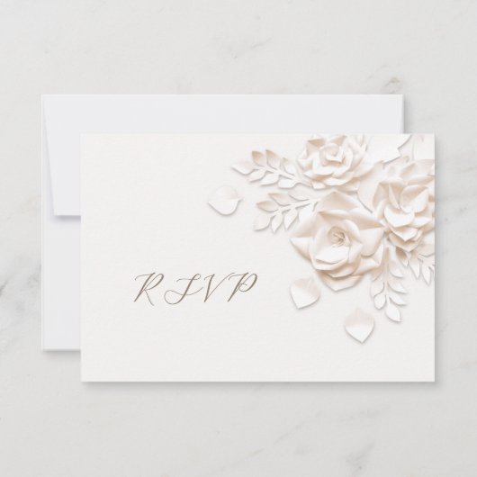 Ivory Faux Paper Cut Roses Wedding RSVP Card (裏面)