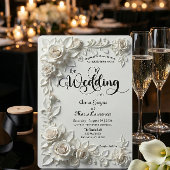 Ivory Faux Plaster Relief Roses Formal Wedding  招待状