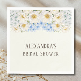 Ivory Floral Blue Hydrangea Garden Bridal Shower スタンダードカクテルナプキン