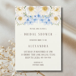 Ivory Floral Blue Hydrangea Garden Bridal Shower 招待状